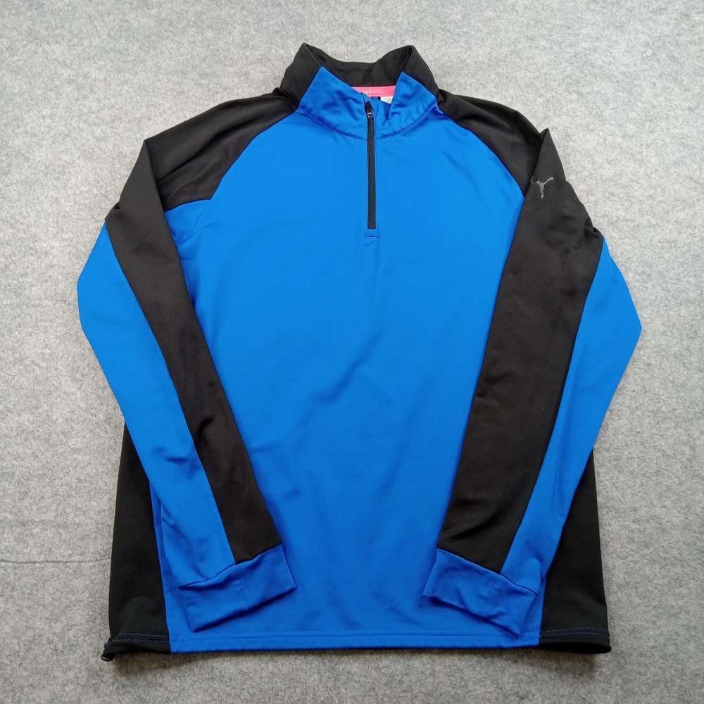 Puma Pullover Mens Small Blue Black PWRWarm‎ Quarter Zip Golf Top